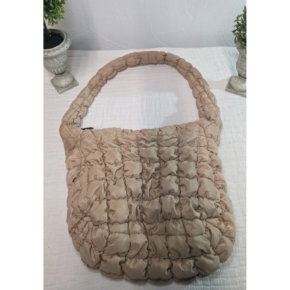 Tan Shoulder Quilted Tote Bag‎